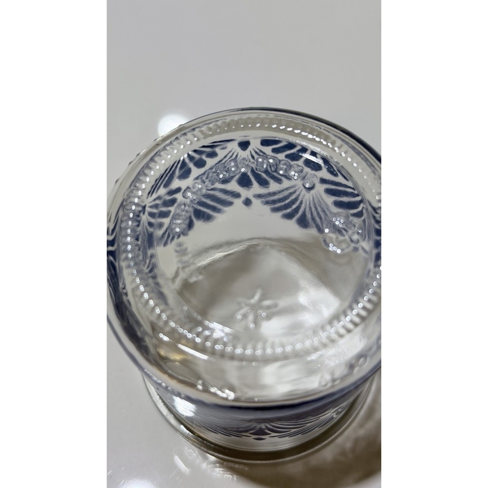 1 Vintage Oui Yogurt Single Serving Cup Clear Glass w/ Blue Fan Motif Cup H5 - Picture 2 of 2
